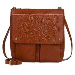 Patricia Nash Ellson Tooled Leather Messenger Crossbody Purse Bag Cinnamon